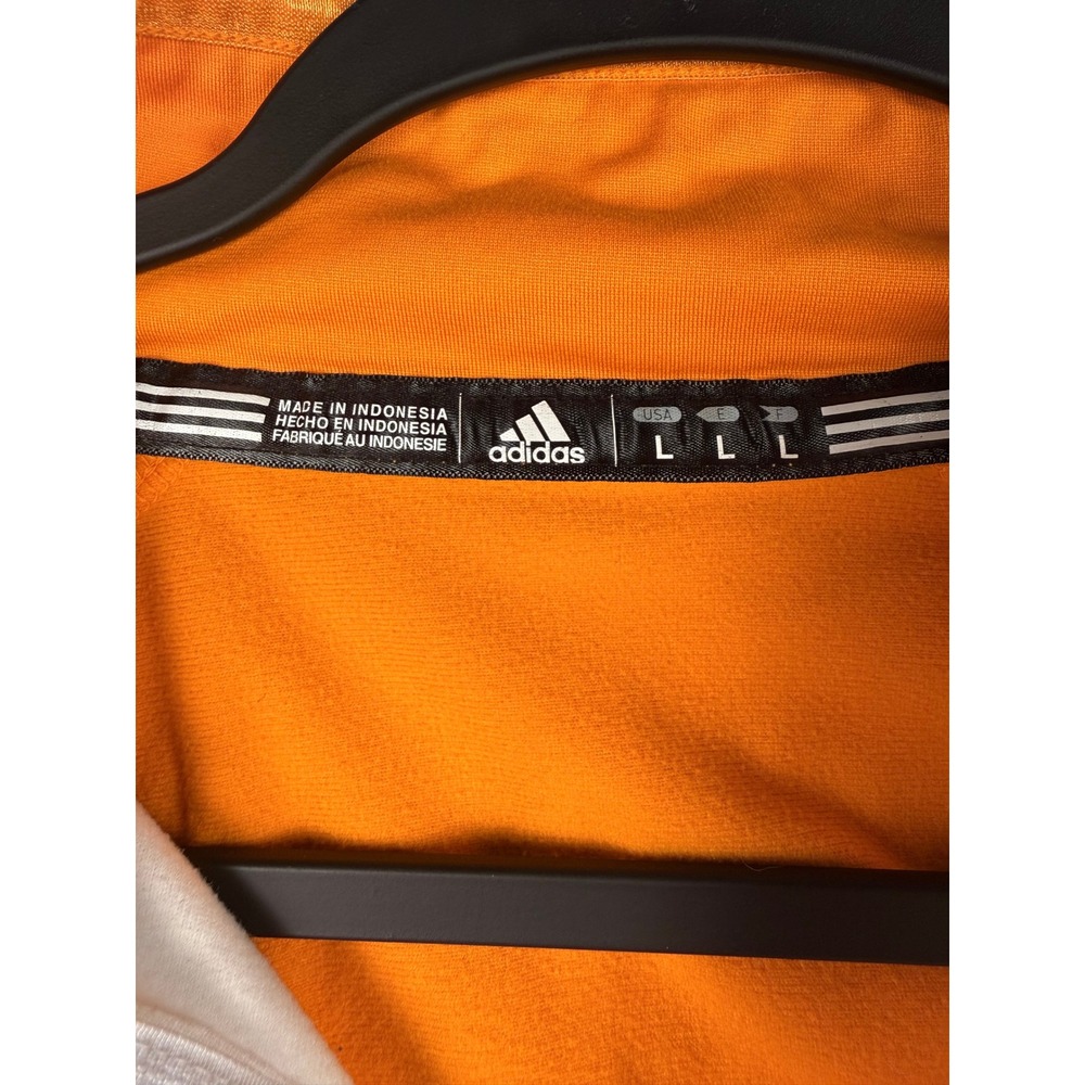 Adidas 1/4 Zip Pullover Shirt Large Orange White 3-Stripe Athletic Track Top L - Picture 7 of 9